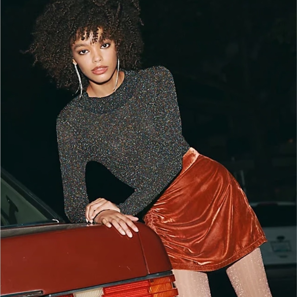 NEW Free People Black Sparkle Glittery Long Sleeve Bodysuit L - Picture 2 of 7